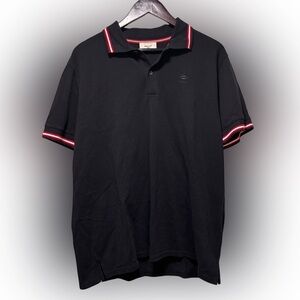 Bally Mens Polo Shirt Size 2XL IT 54 Black Striped Collar Logo Short Sleeve